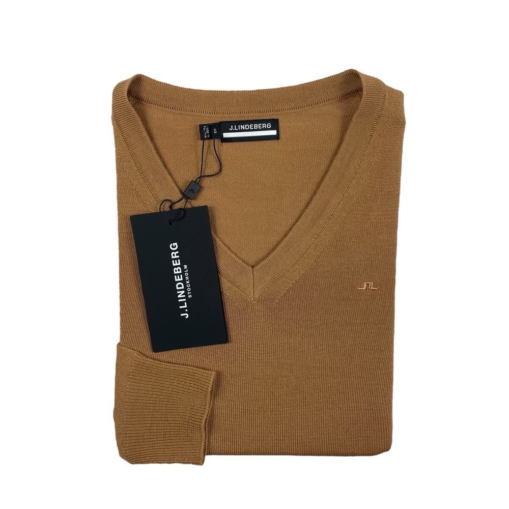J.Lindeberg Amaya Knitted V Neck Brown Merino Wool Sweater Size Womens XS NWT